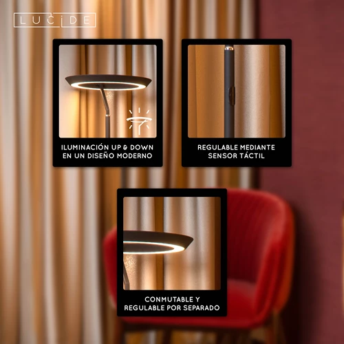 Lucide CELESTE - Lámpara de suelo - Ø 28 cm - LED Regul. - 1x21W 2700K - Negro - USP